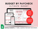 Budget By Paycheck Google Sheets Spreadsheet Template - Pink