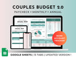 Couples And Family Budget 2.0 Google Sheets Spreadsheet Template - Teal Green