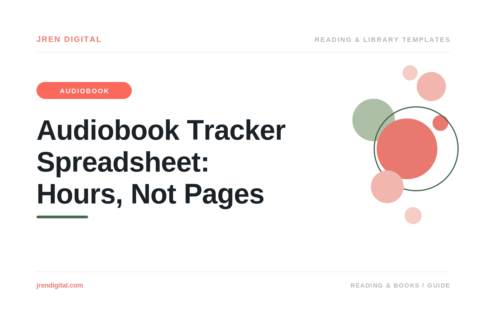 Audiobook Tracker Spreadsheet: Hours, Not Pages, by JRen Digital