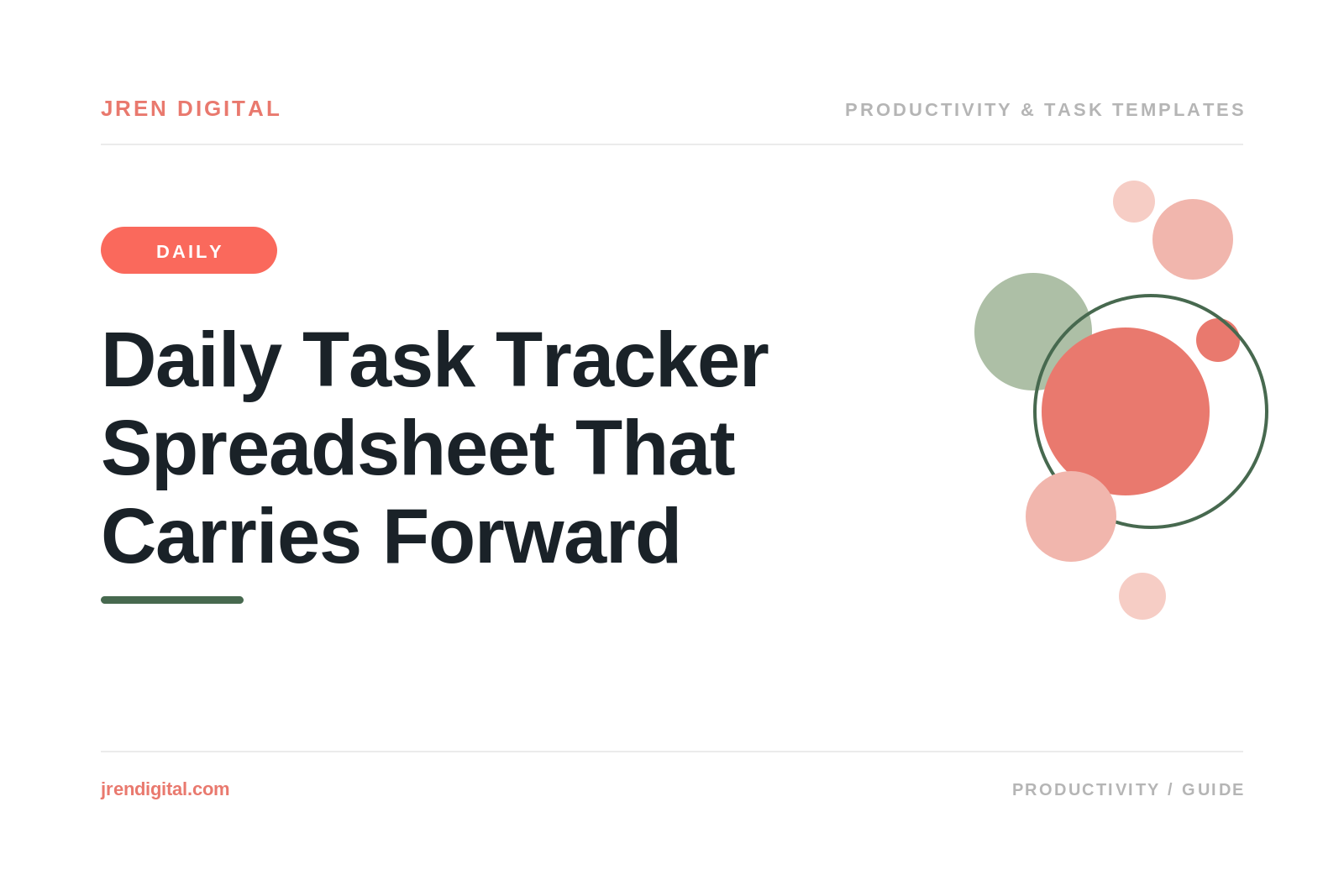 Daily Task Tracker Spreadsheet That Carries Forward, by JRen Digital