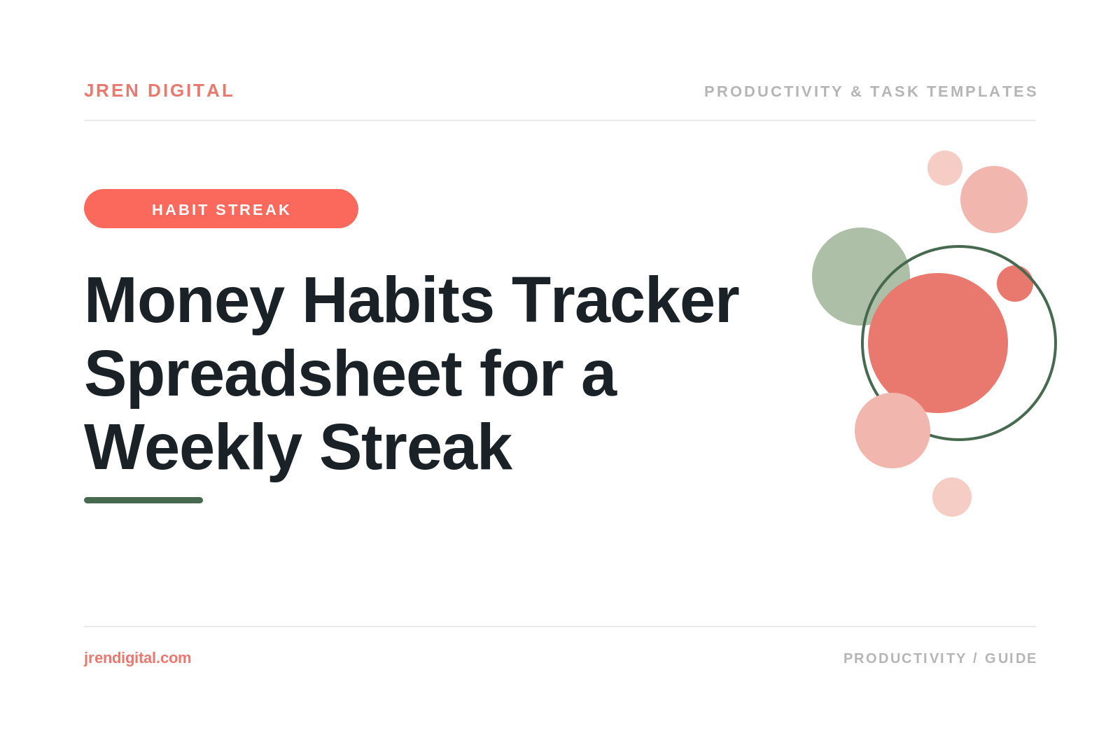 Money Habits Tracker Spreadsheet for a Weekly Streak, by JRen Digital