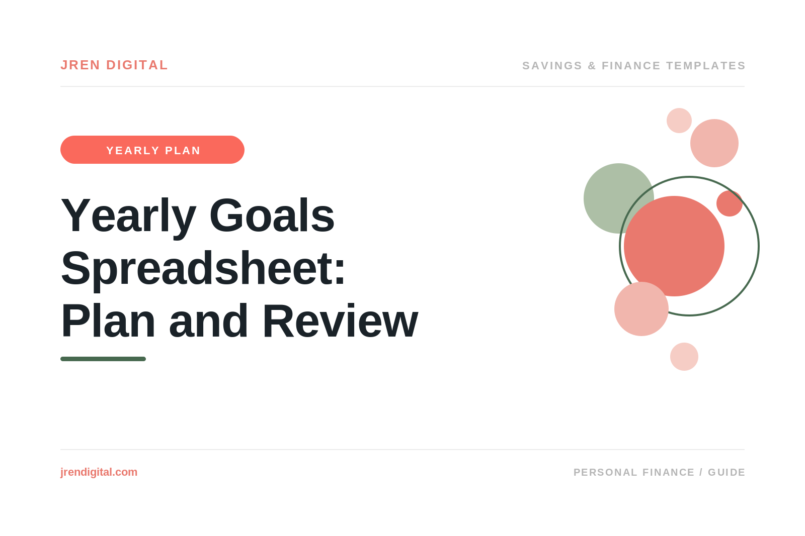 Yearly Goals Spreadsheet: Plan and Review, by JRen Digital