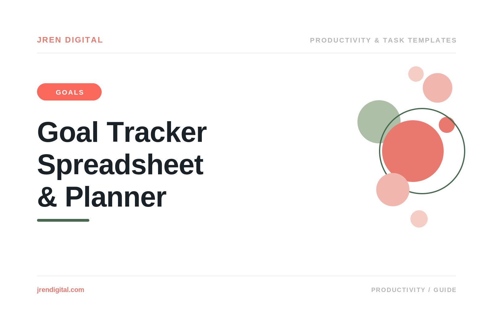 Goal Tracker Spreadsheet & Planner, by JRen Digital