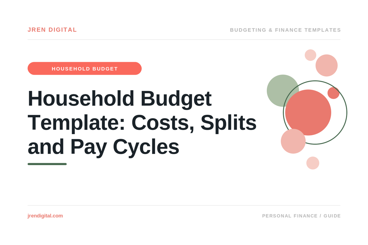 Household Budget Template: Costs, Splits and Pay Cycles, by JRen Digital