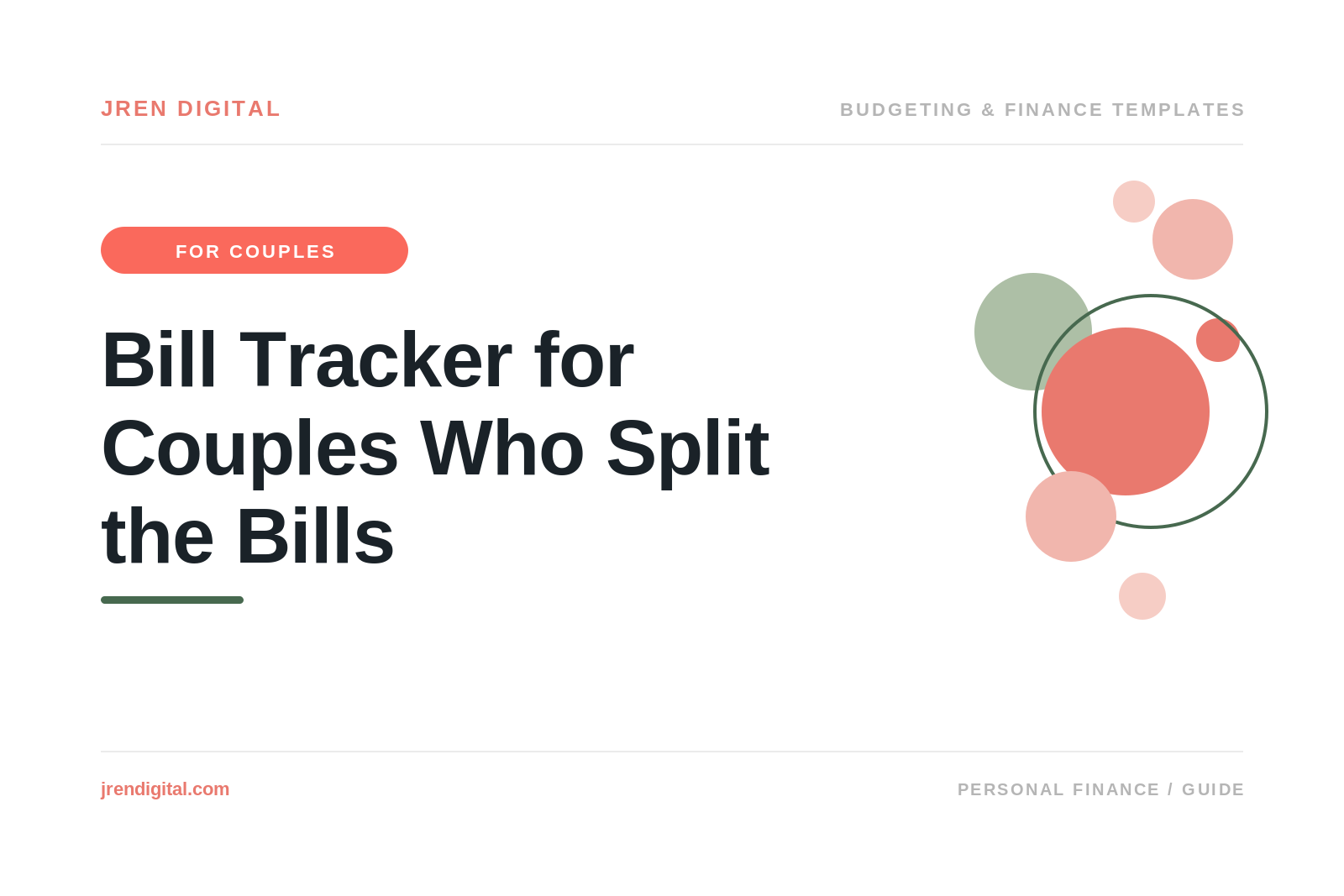 Bill tracker for couples by JRen Digital: shared bills with a who-pays column mapped to paydays