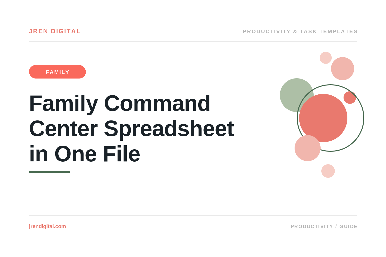 Family Command Center Spreadsheet in One File, by JRen Digital