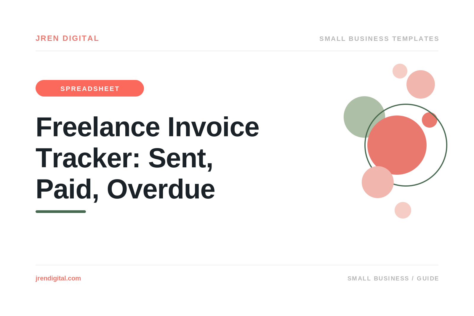 Freelance invoice tracker spreadsheet by JRen Digital: sent, paid and overdue at a glance