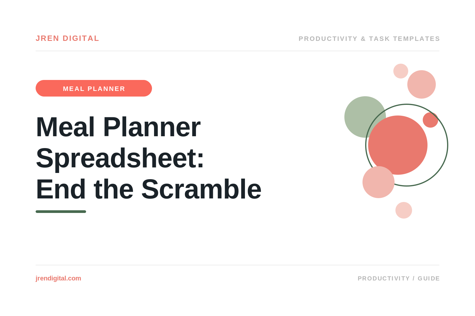 Meal Planner Spreadsheet: End the Scramble, by JRen Digital