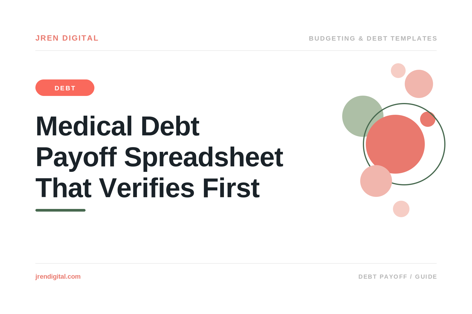 Medical debt payoff spreadsheet by JRen Digital: verify each bill, then track the plan