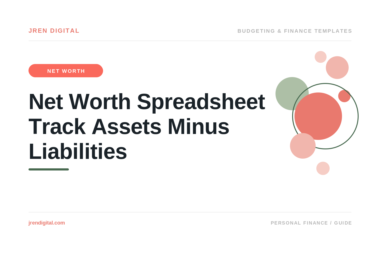 Net worth spreadsheet by JRen Digital: assets minus liabilities on one screen