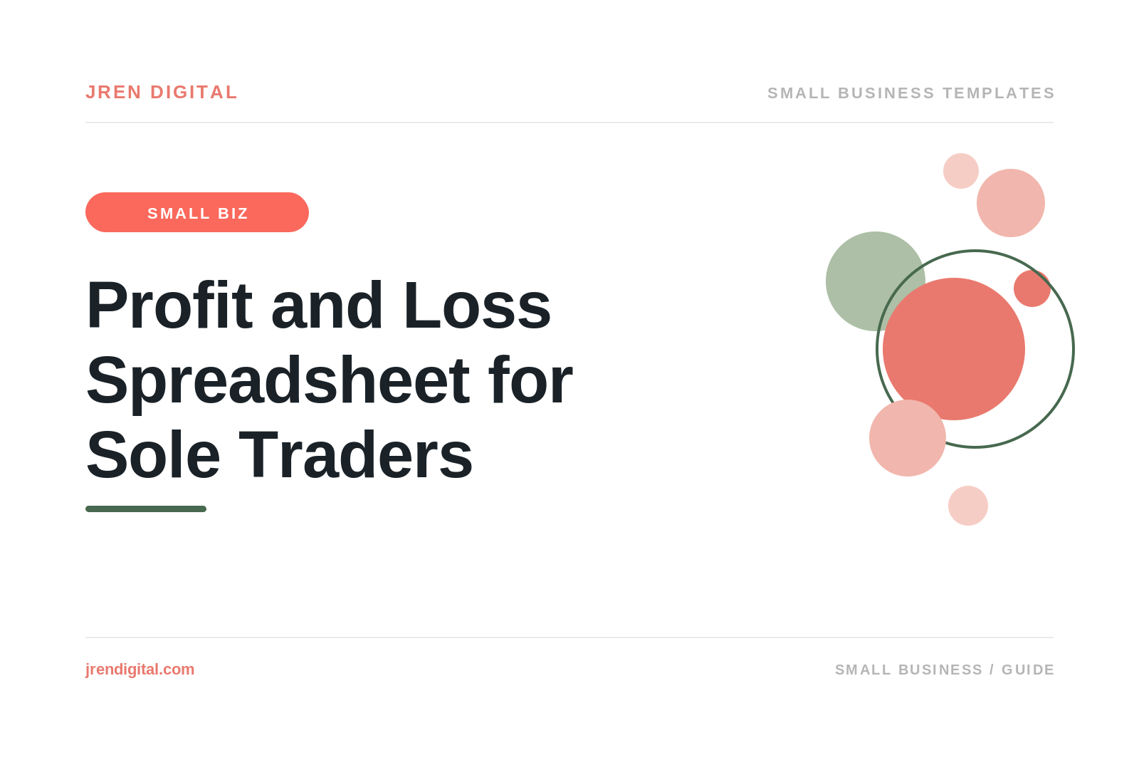 Profit and loss spreadsheet by JRen Digital: revenue down to net profit on one page