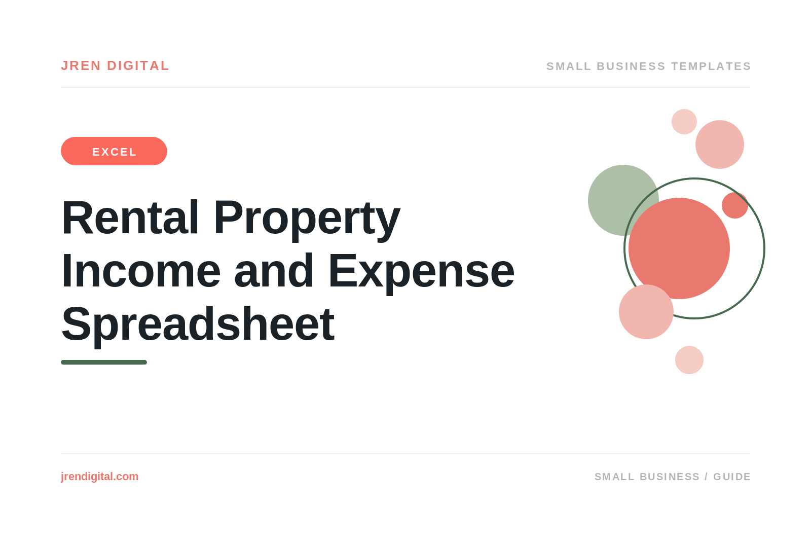 Rental property spreadsheet by JRen Digital: income, expenses and yield with a capex line