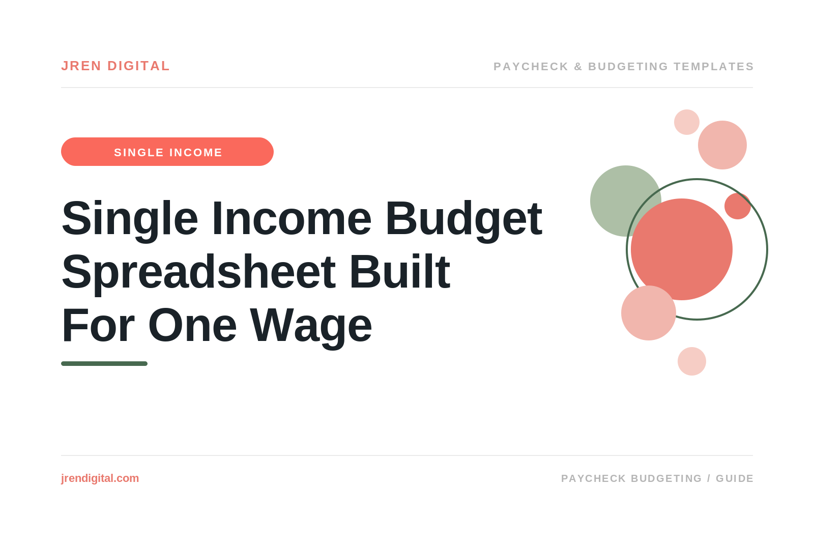 Single Income Budget Spreadsheet for One Wage, by JRen Digital