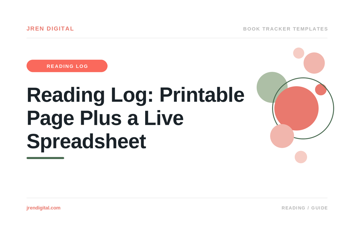Reading Log: Printable Page Plus a Live Spreadsheet, by JRen Digital