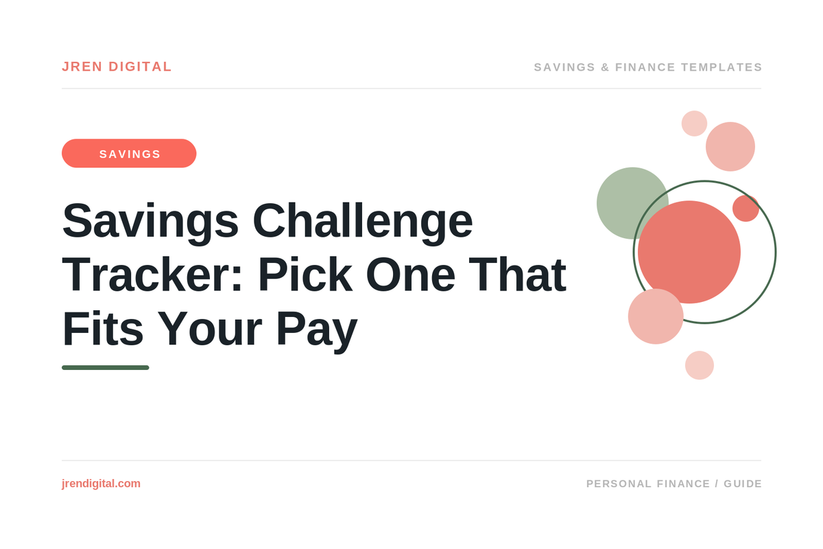Savings Challenge Tracker: Pick One That Fits Your Pay, by JRen Digital
