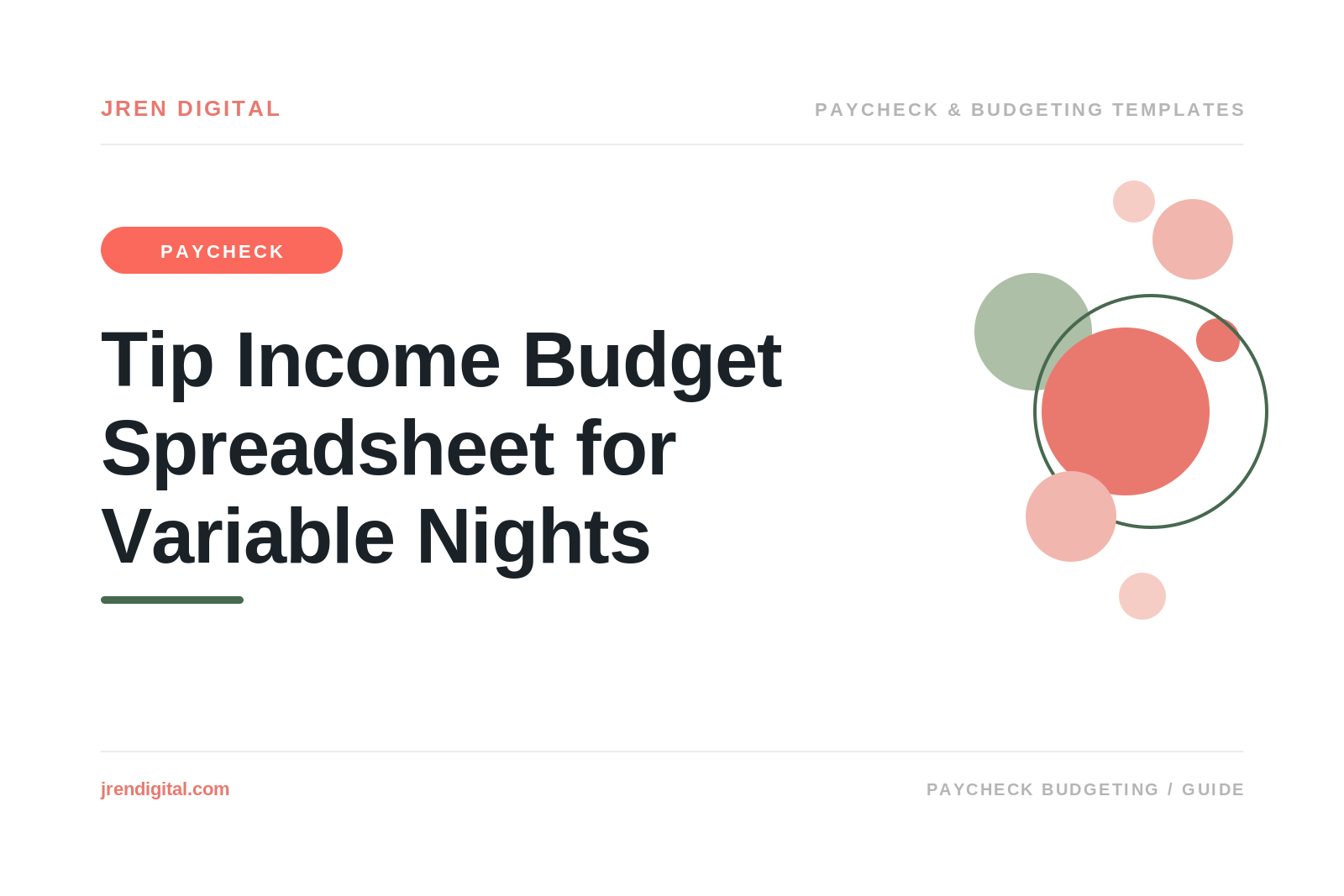 Tip Income Budget Spreadsheet for Variable Nights, by JRen Digital