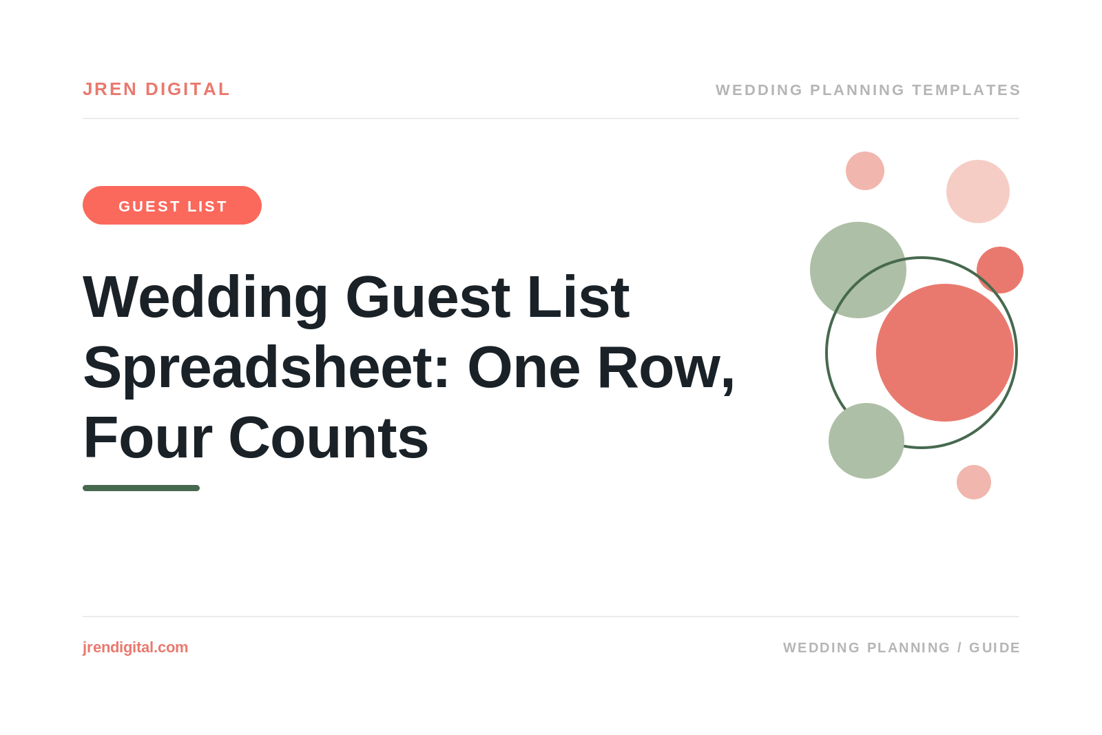 Wedding Guest List Spreadsheet: One Row, Four Counts, by JRen Digital