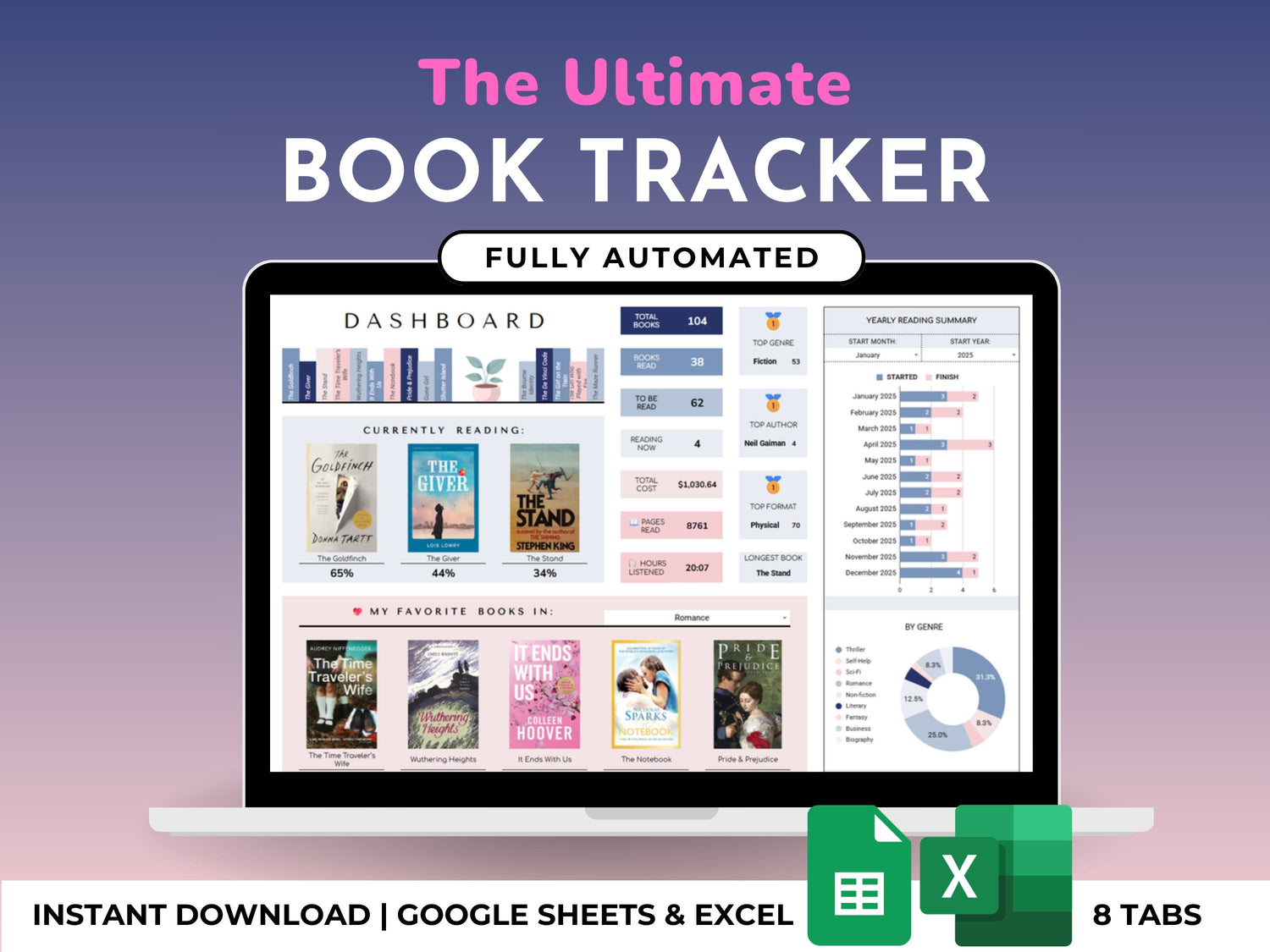 The Ultimate Book Tracker Spreadsheet (Blue) by JRen Digital - reading tracker for Google Sheets and Excel