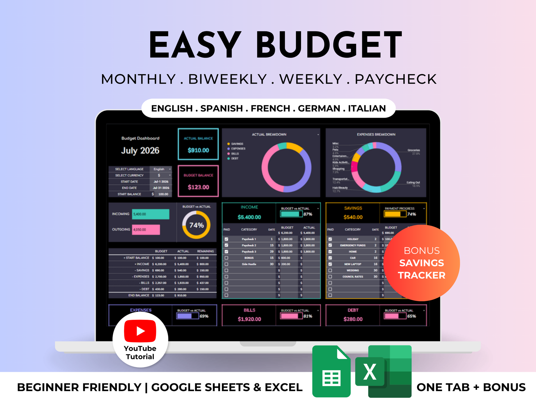 Simple Budget Planner for Beginners (Dark Mode) 1