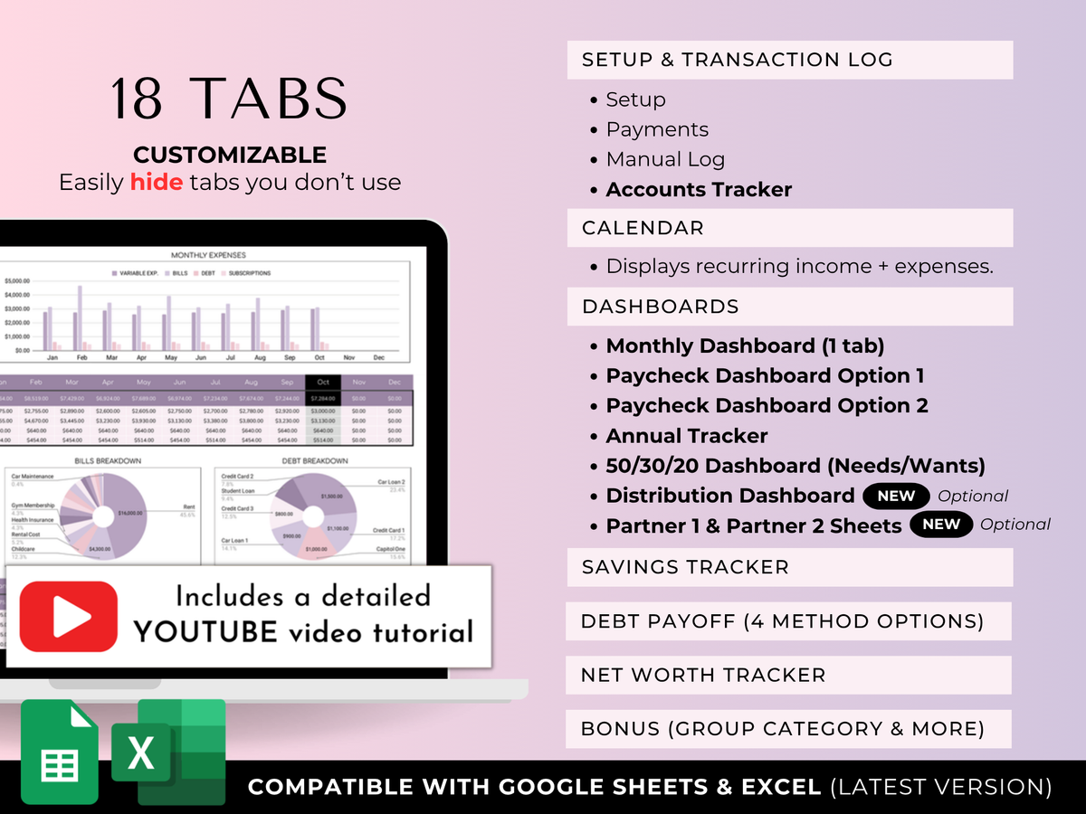 Paycheck Budget 4.0 - 18 customizable tabs