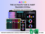 Ultimate Task & Habit Tracker 2.0 - ADHD Friendly | Excel & Google Sheets (Dark Mode) - preview 2