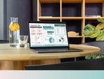 Couples budget spreadsheet monthly dashboard shown on a laptop