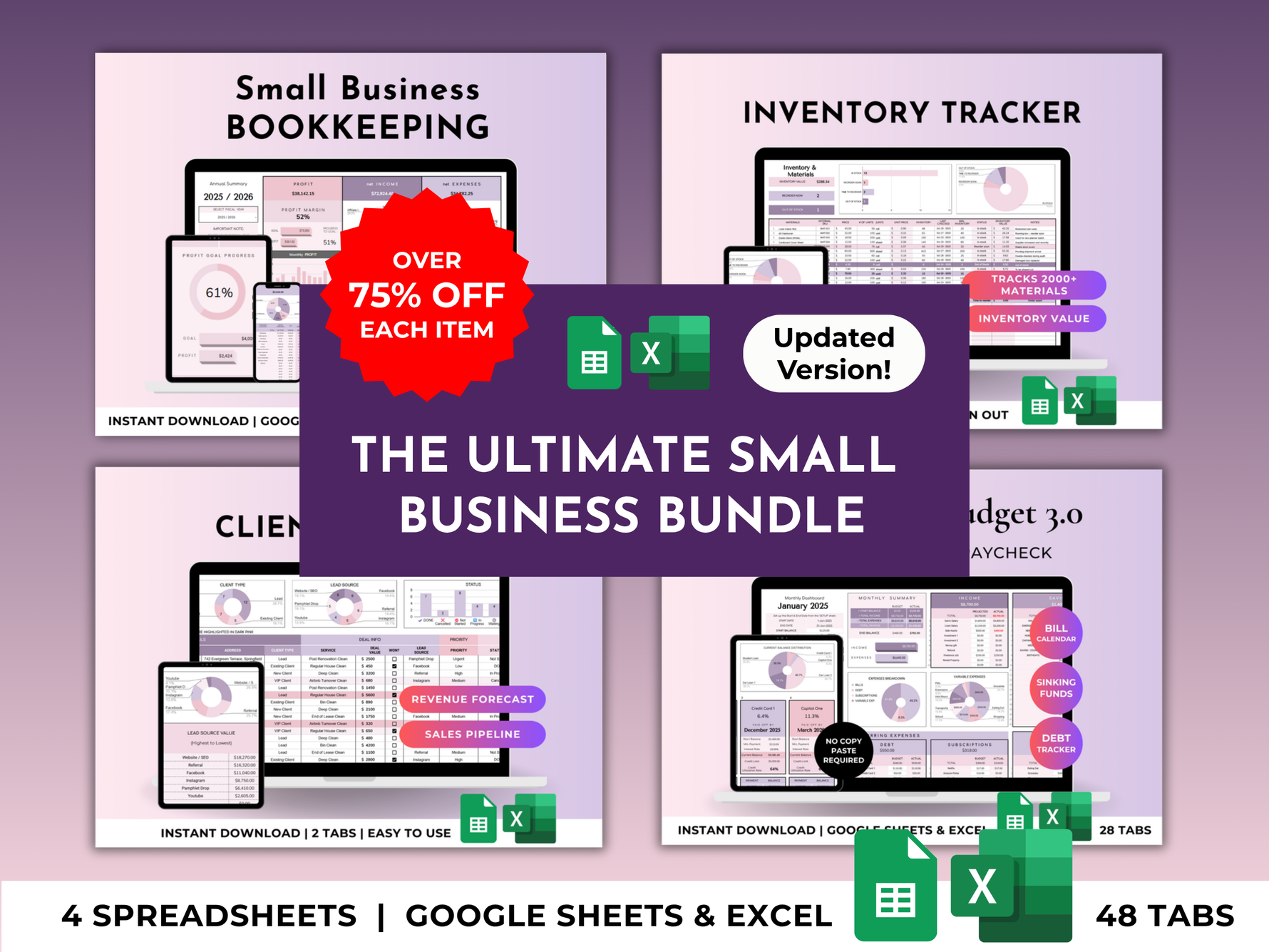 The Ultimate Small Business Bundle - Google Sheets & Excel Spreadsheet (Purple)