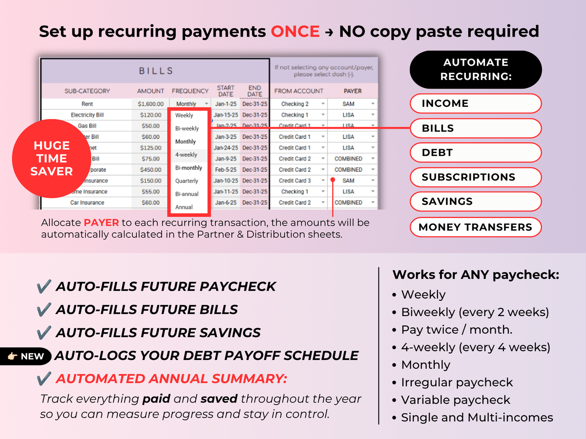 Paycheck Budget 4.0 - set up recurring payments once, no copy paste required