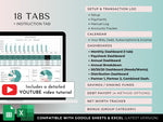 All 18 tabs in the couples budget spreadsheet, with a video tutorial