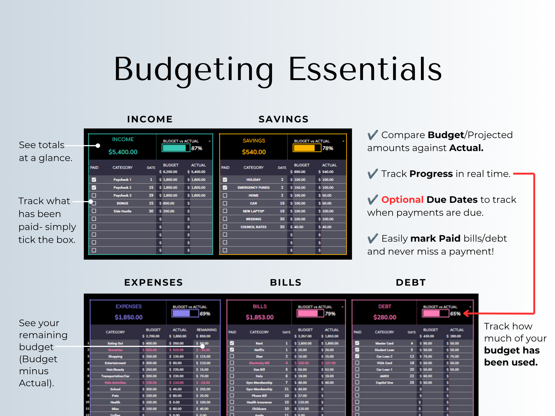 Simple Budget Planner for Beginners (Dark Mode) 5
