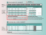 Payments sheet with automatic bill split between partners and a manual log for irregular spending