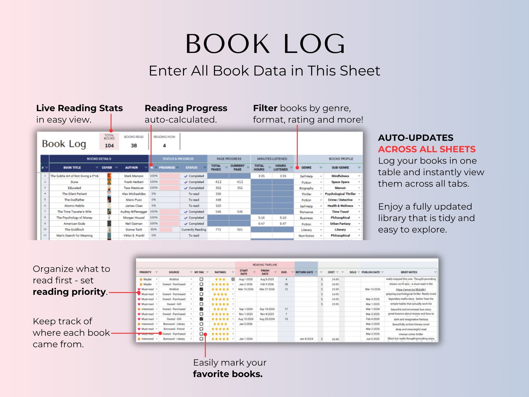 Book Tracker Spreadsheet Blue feature 7 by JRen Digital
