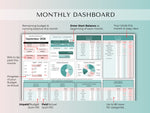 Monthly dashboard with remaining budget, bills to pay and budget versus actual