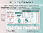 Paycheck dashboard for weekly, biweekly, semi-monthly, monthly or custom pay periods