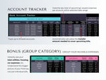 Account tracker for up to 25 bank accounts and bonus group category sheet, dark mode
