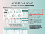 50/30/20 needs versus wants dashboard, switchable per partner