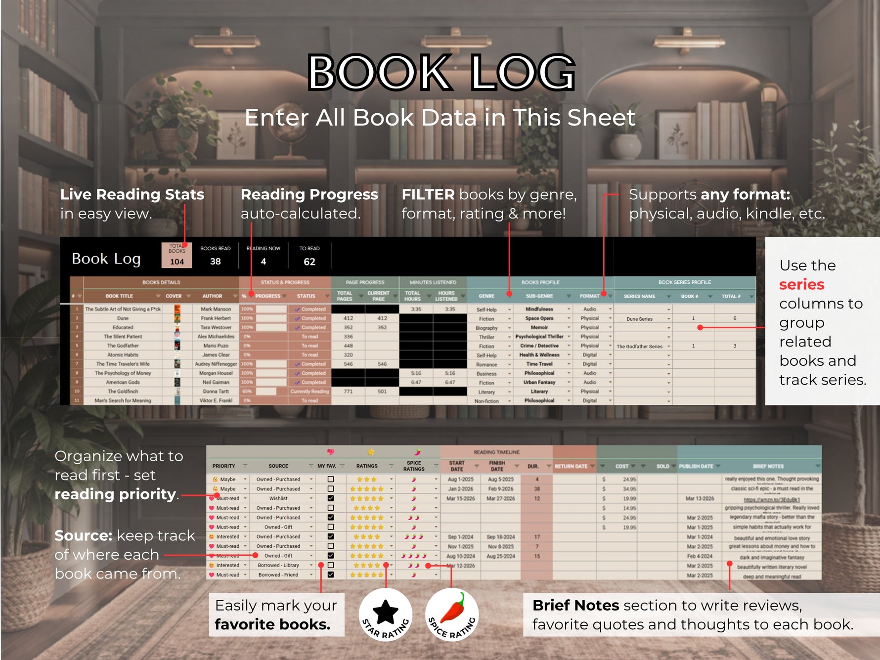 Book Tracker Spreadsheet feature 14 by JRen Digital