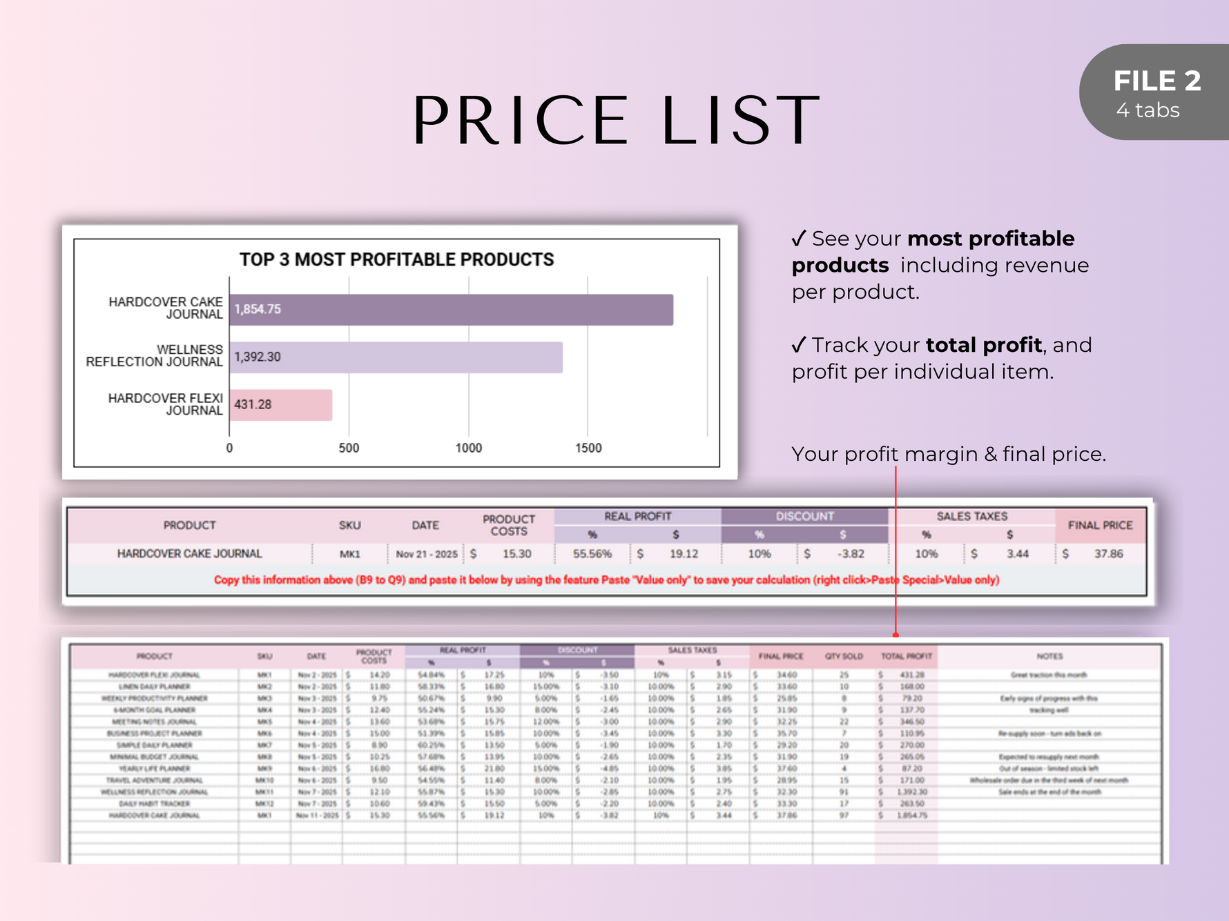 Price list and profit tracker