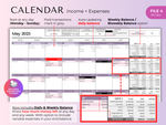 Budget calendar with daily and weekly balance