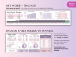 Net worth tracker and 50/30/20 dashboard