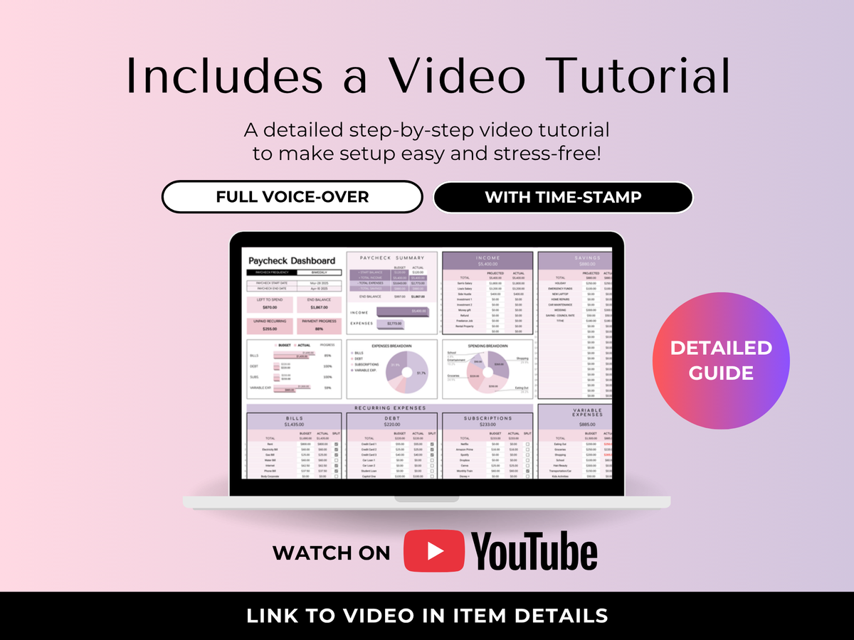 Paycheck Budget 4.0 - includes a step-by-step video tutorial