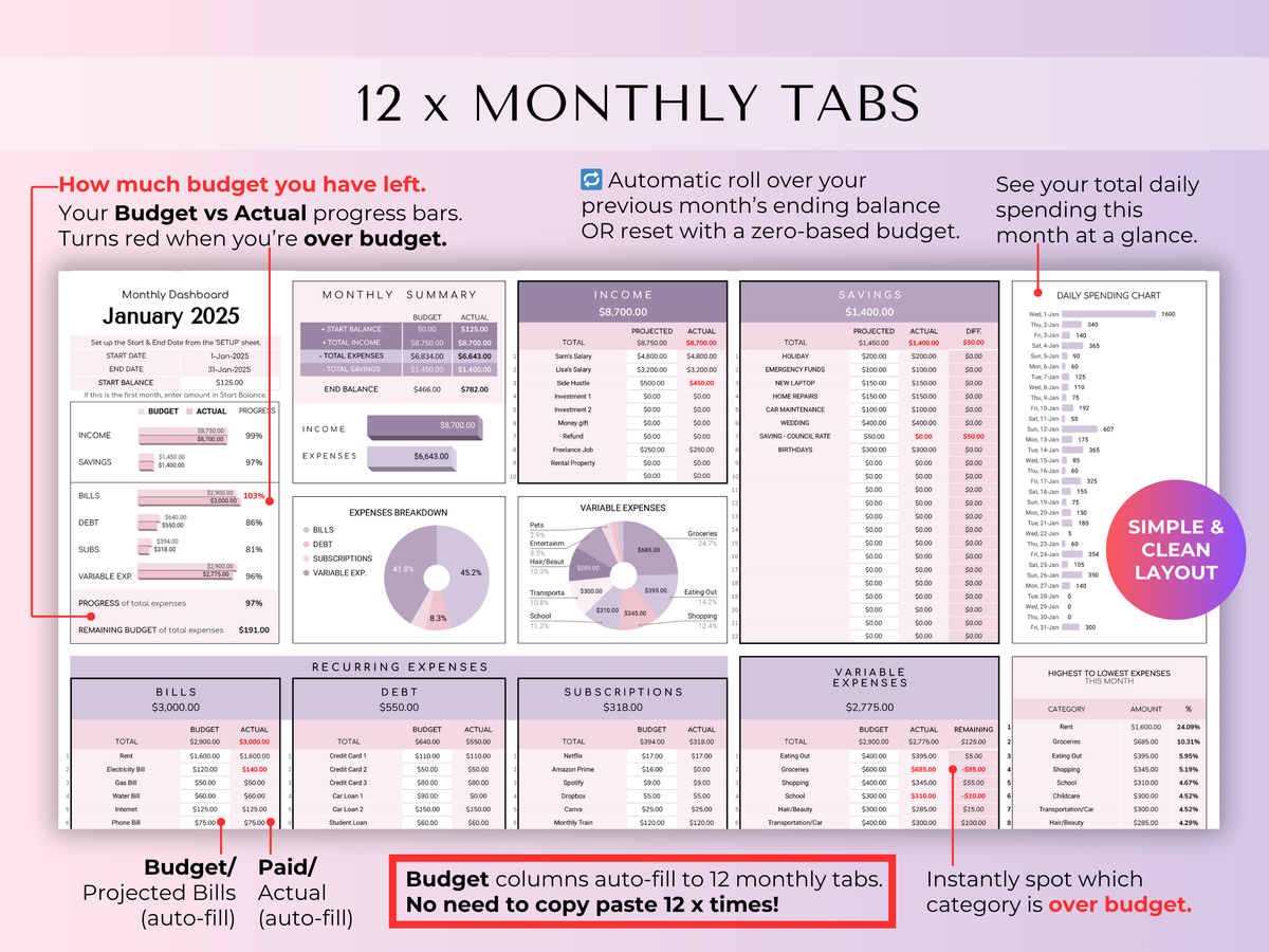 The Ultimate Budget System - Spreadsheet (Purple) - preview 5