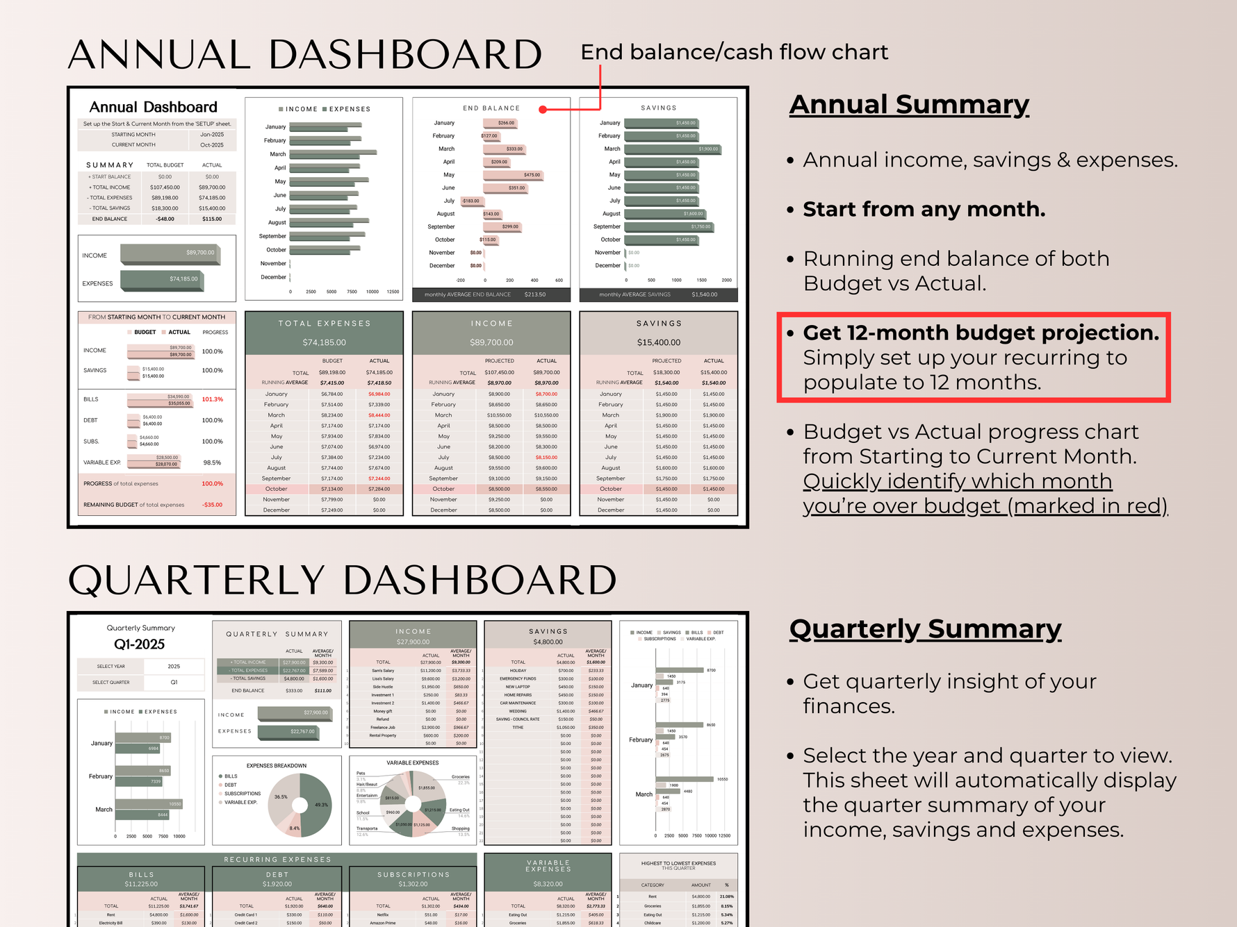 The Ultimate Budget System  - Spreadsheet (Beige) - preview 8