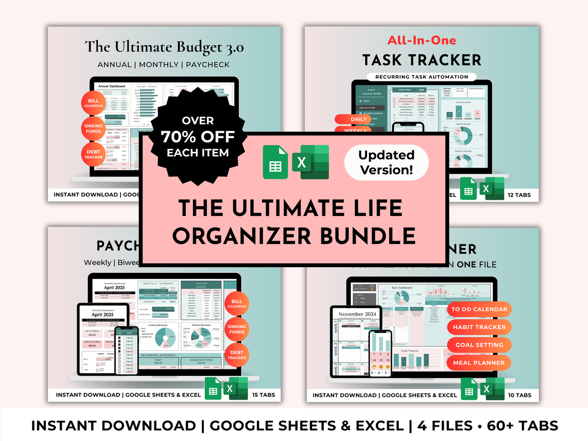 Bundle Tasks Ultimate Bundles | Money, Tasks and Life In One Spreadsheet – JRen