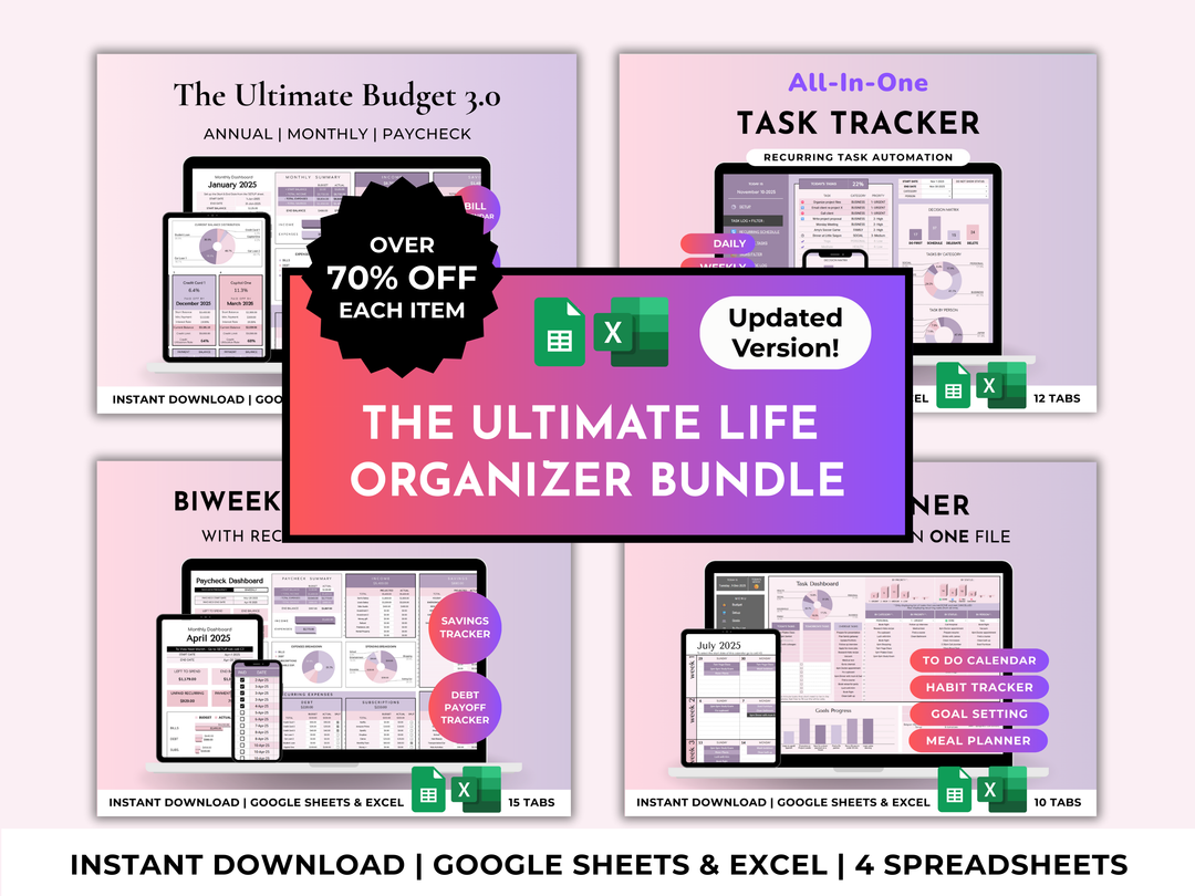 Ultimate Life Organizer & Budget Spreadsheet Bundle - Purple
