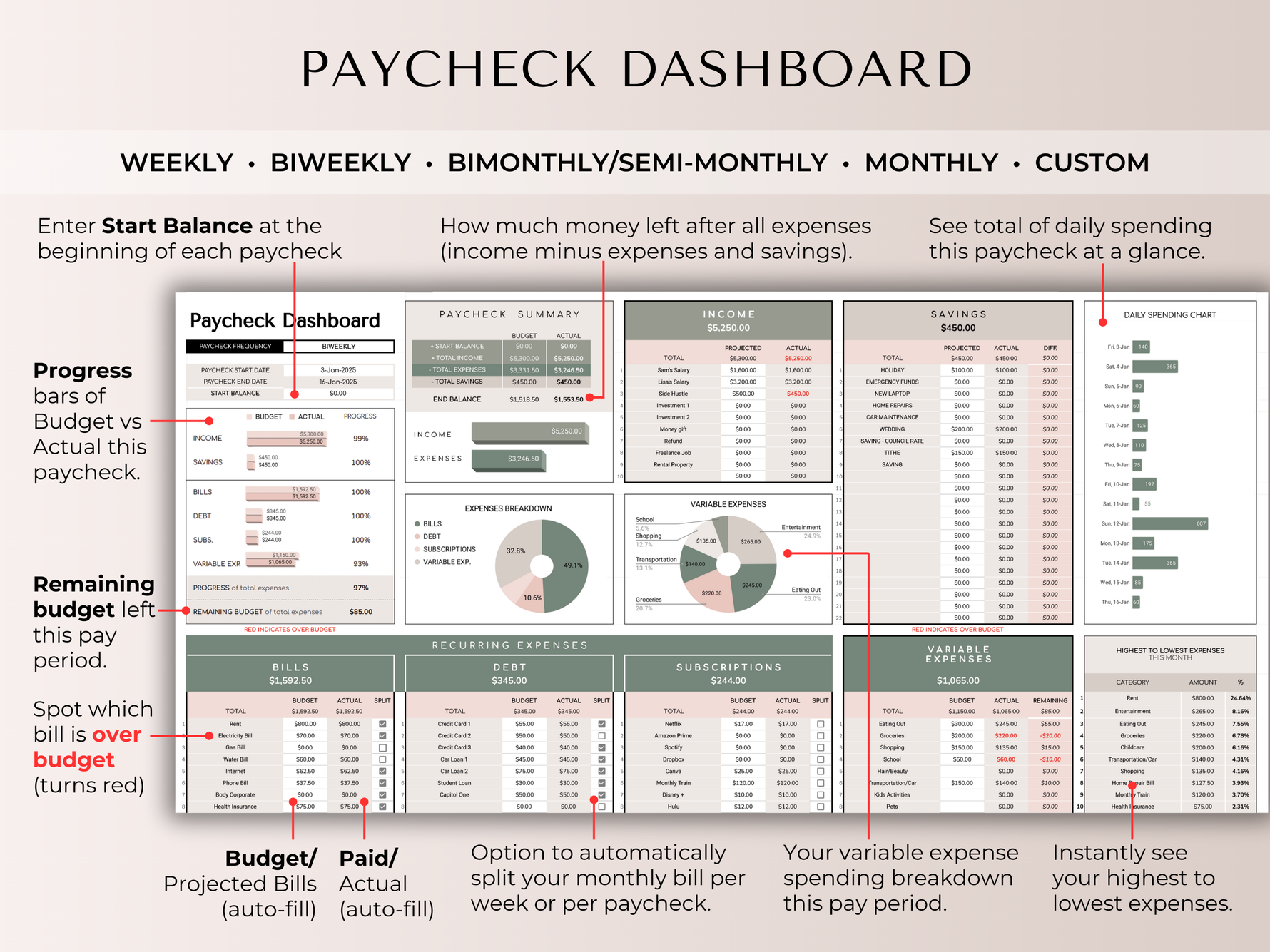 The Ultimate Budget System  - Spreadsheet (Beige) - preview 6