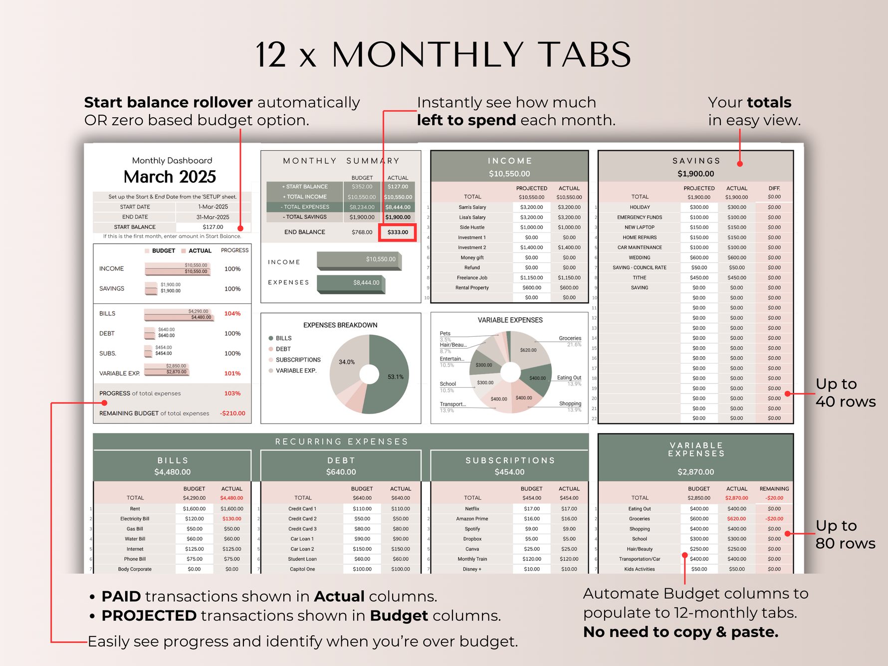 The Ultimate Budget System  - Spreadsheet (Beige) - preview 5