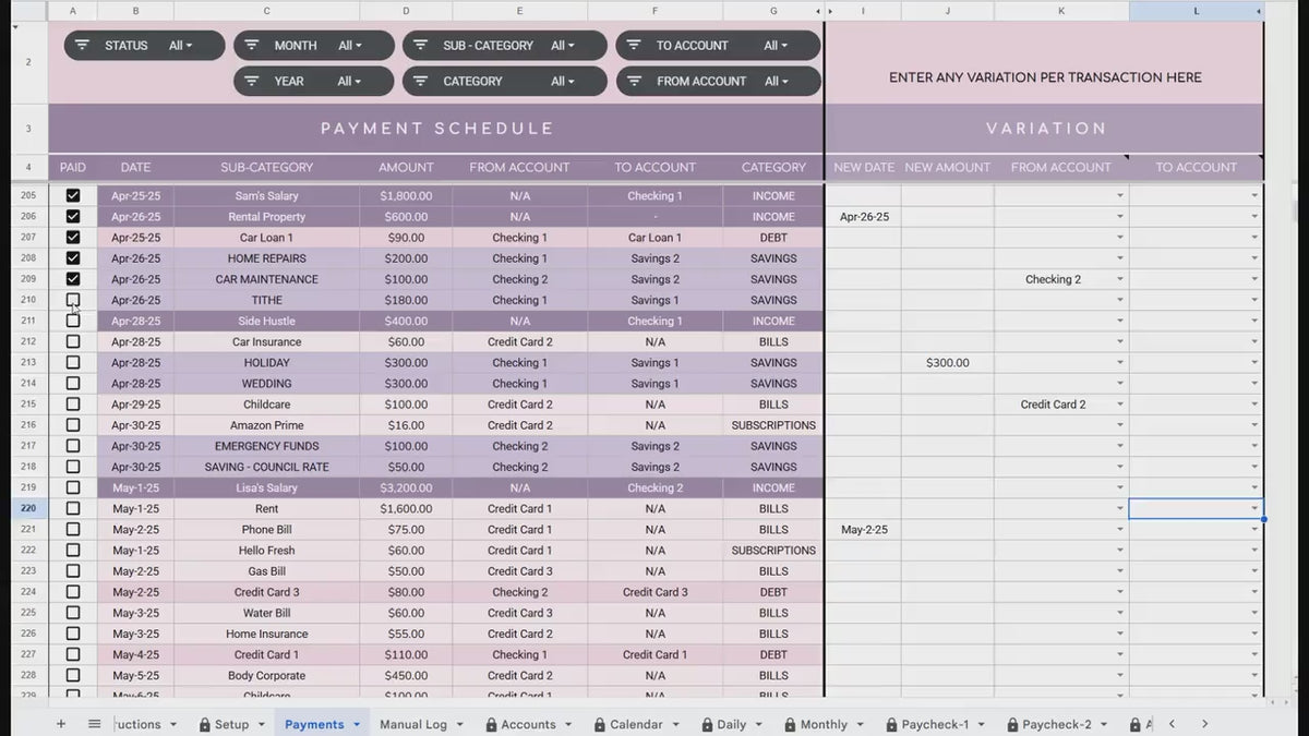 Paycheck Budget 4.0 spreadsheet walkthrough